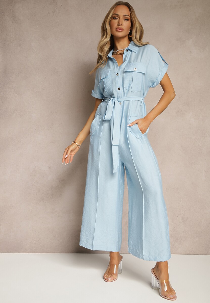 Niebieski Kombinezon Ozdobiony Kieszeniami i Paskiem Wilsedi