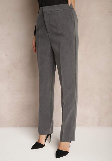 Szare Garniturowe Spodnie Cygaretki z Wiskozą High Waist Tialys