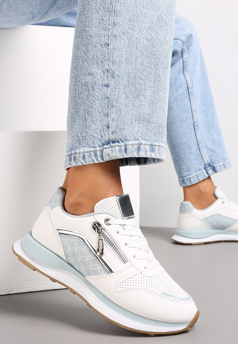 Niebieskie Sneakersy z Suwakiem i Metaliczną Wstawką Jolei