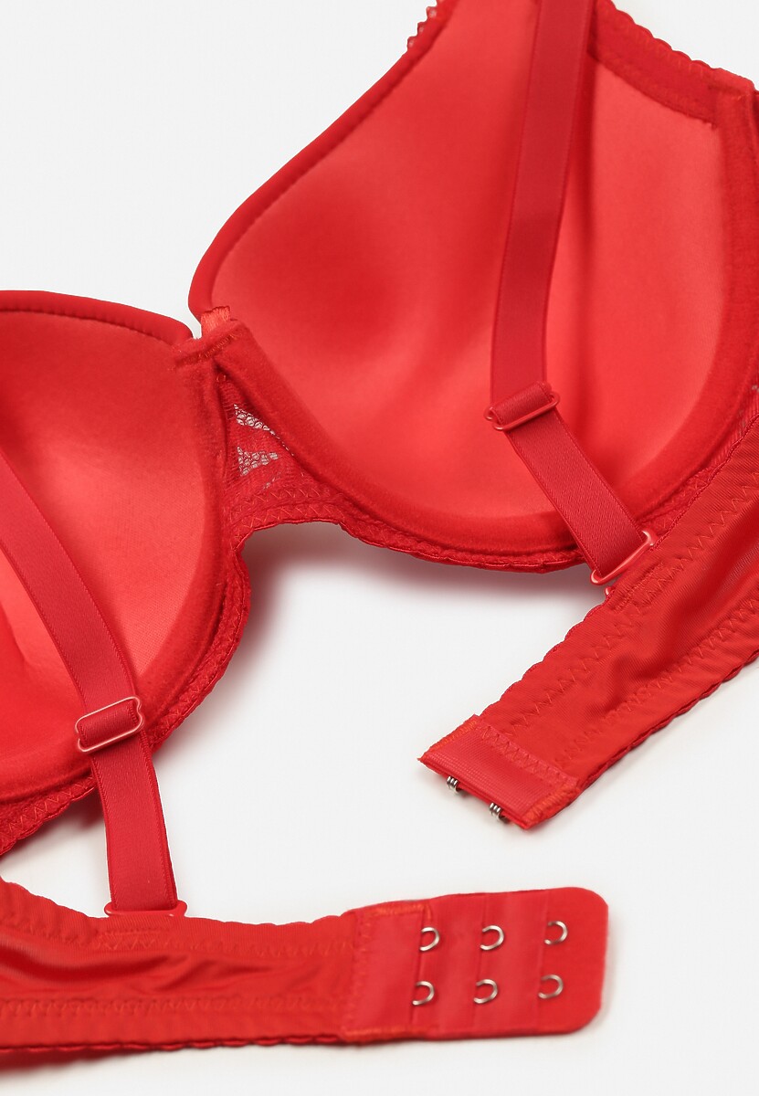 Czerwony Biustonosz Full Cup Ozdobiony Koronką Moassis