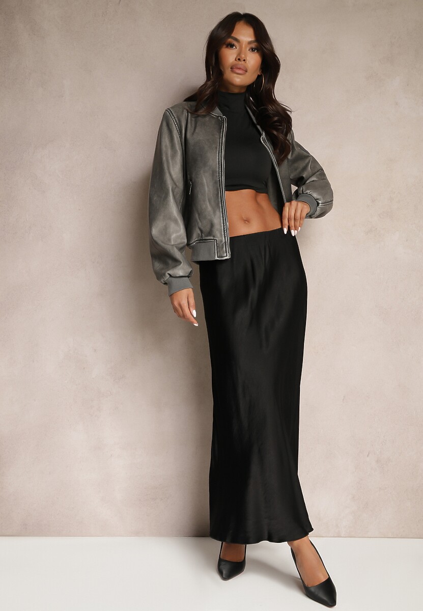 Bordowa Rozkloszowana Spódnica Satynowa z Wiskozy Rihaniel