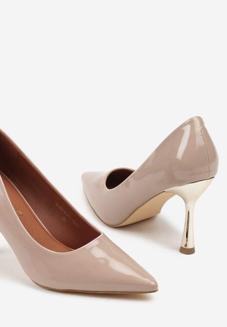 Beżowe Szpilki Vices Lakierowane z Wkładką ze Skóry Naturalnej Olorissa