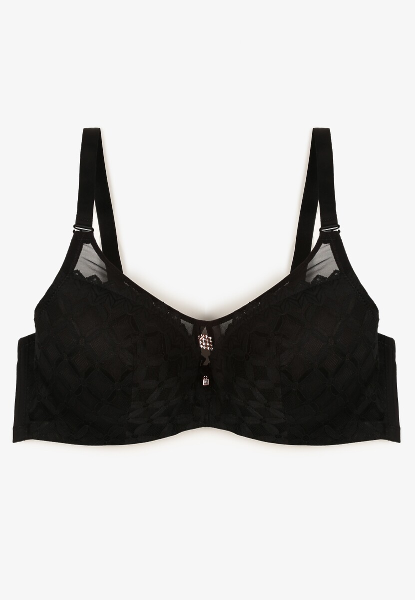Czarny Biustonosz o Kroju Full Cup Push-Up Zdobiony Geometrycznym Wzorem Zoliri