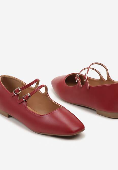 Bordowo-Czerwone Balerinki z Cienkimi Paskami na Sprzączki Lumeria