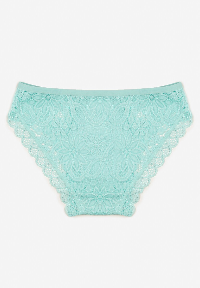Miętowe Majtki Figi Ozdobione Koronką w Kwiatowy Wzór Belenia