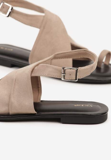 Ciemnobeżowe Sandały Japonki Vices z Ozdobnymi Paskami Naliava
