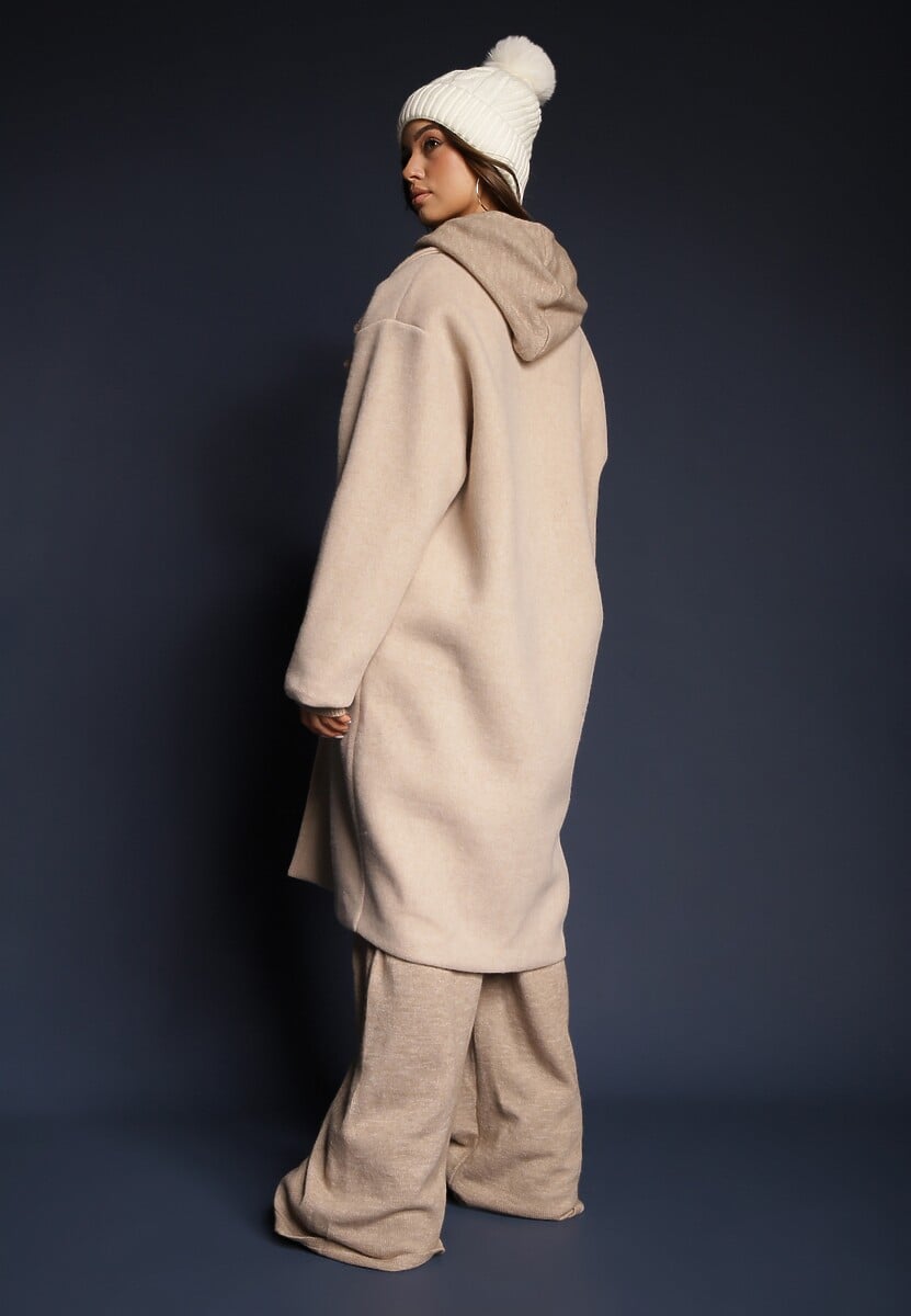 Jasnobeżowy  Dwurzędowy Płaszcz Oversize z Wełną Spolete