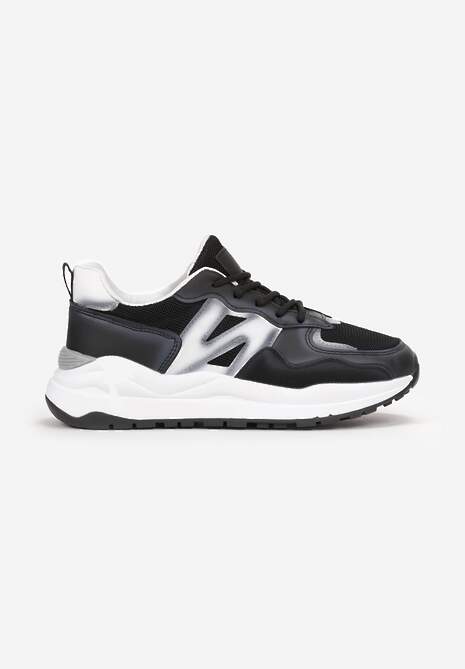 Czarne Sneakersy Przed Kostkę Zdobione Przeszyciami Flallesi