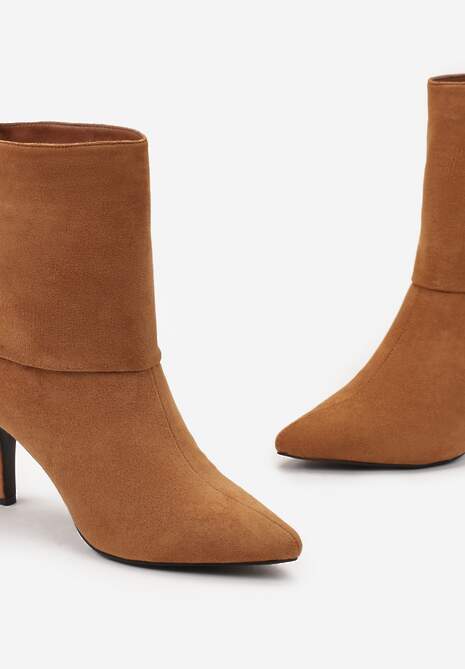 Brązowe Botki na Szpilce z Wywiniętą Cholewką Adah