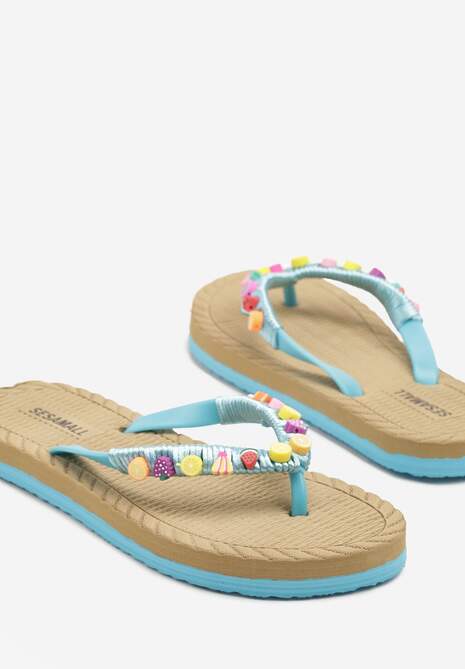 Jasnoniebieskie Japonki na Tłoczonej Podeszwie z Pianki Zdobione Aplikacjami Lorlevi