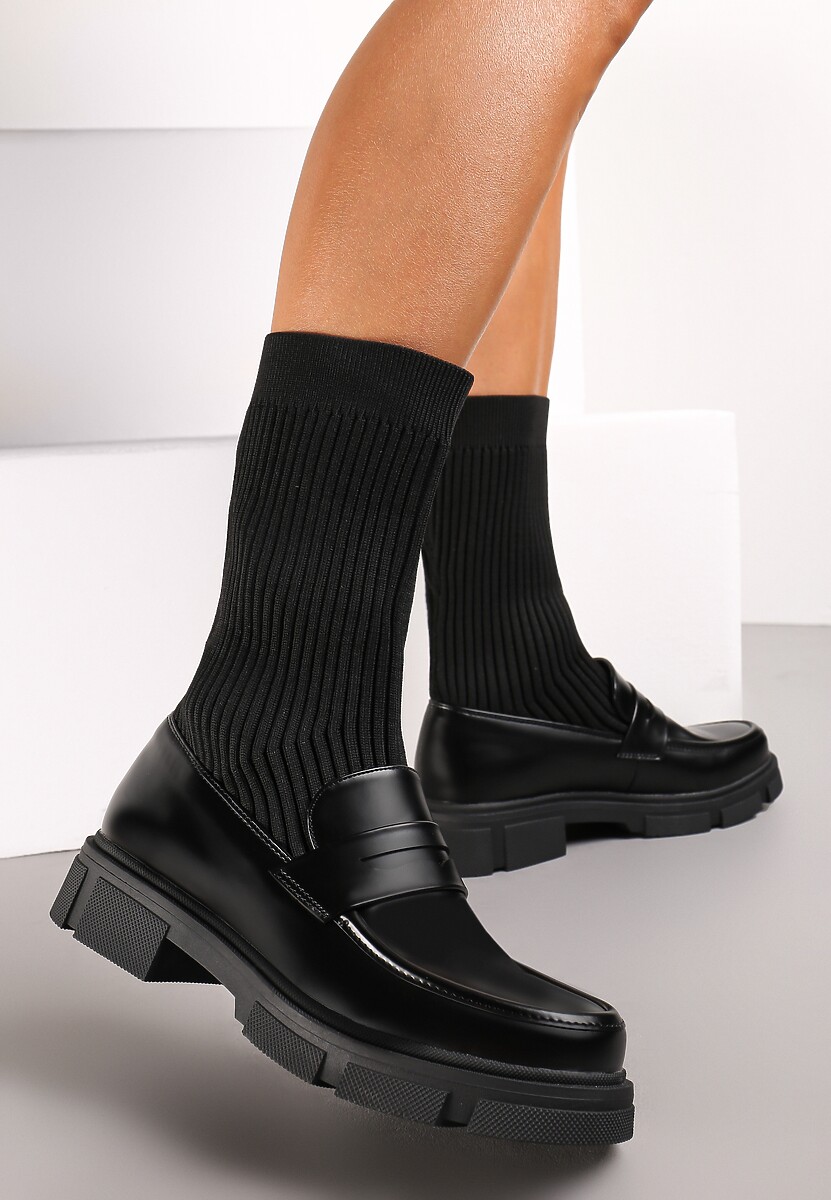 Czarne Dopasowane Botki Mokasyny z Elastyczną Cholewką Marirla