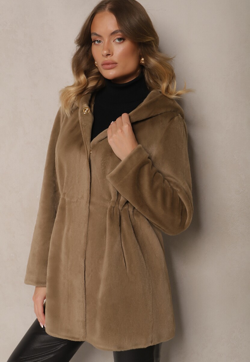 Beżowa Futrzana Kurtka Parka z Kapturem Evelinne