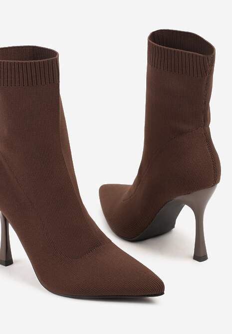 Brązowe Botki na Szpilce Vices z Elastyczną Cholewką Nallafia