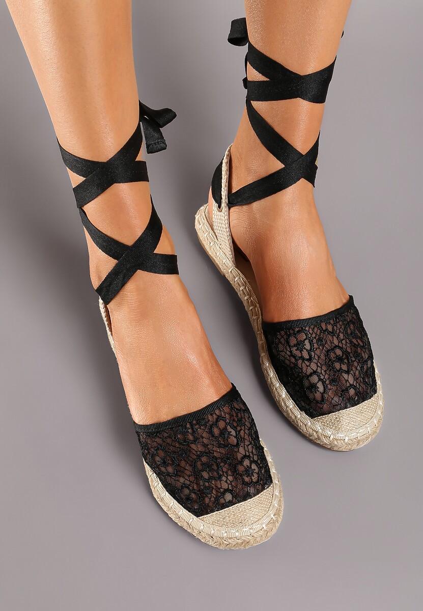 Czarne Sandały Wiązane Wokół Kostki w Stylu Espadryli Effirie