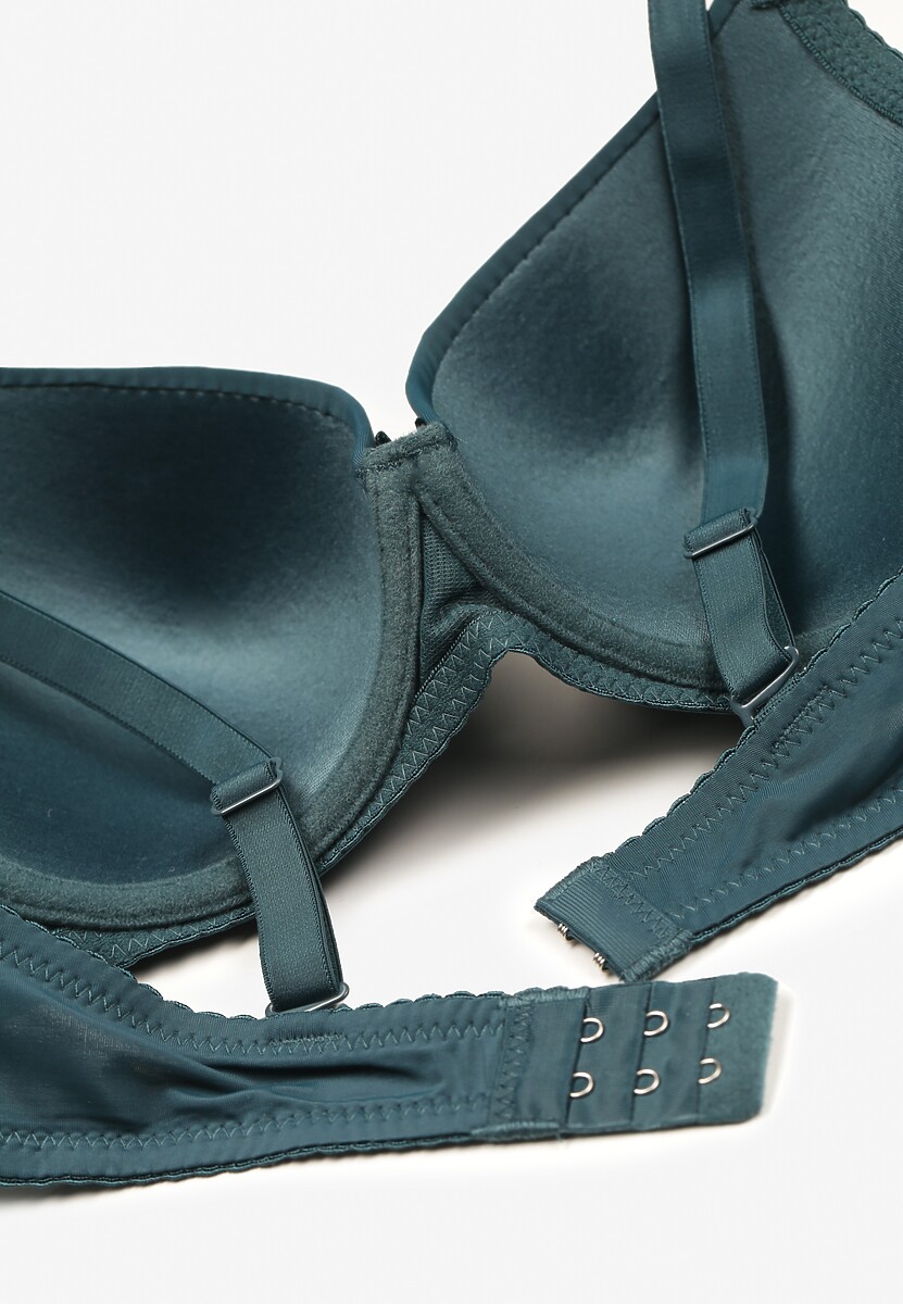 Ciemnozielony Biustonosz na Odpinanych Ramiączkach z Regulacją z Usztywnionymi Miseczkami Ozdobiony Kokardką Isabcella