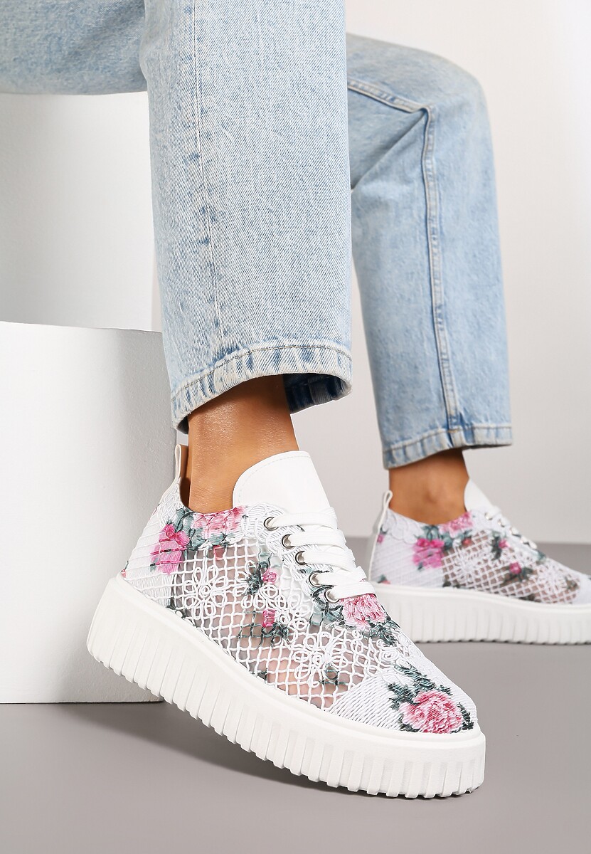 Beżowe Sneakersy Vices na Platformie z Ażurową Cholewką Lumerise