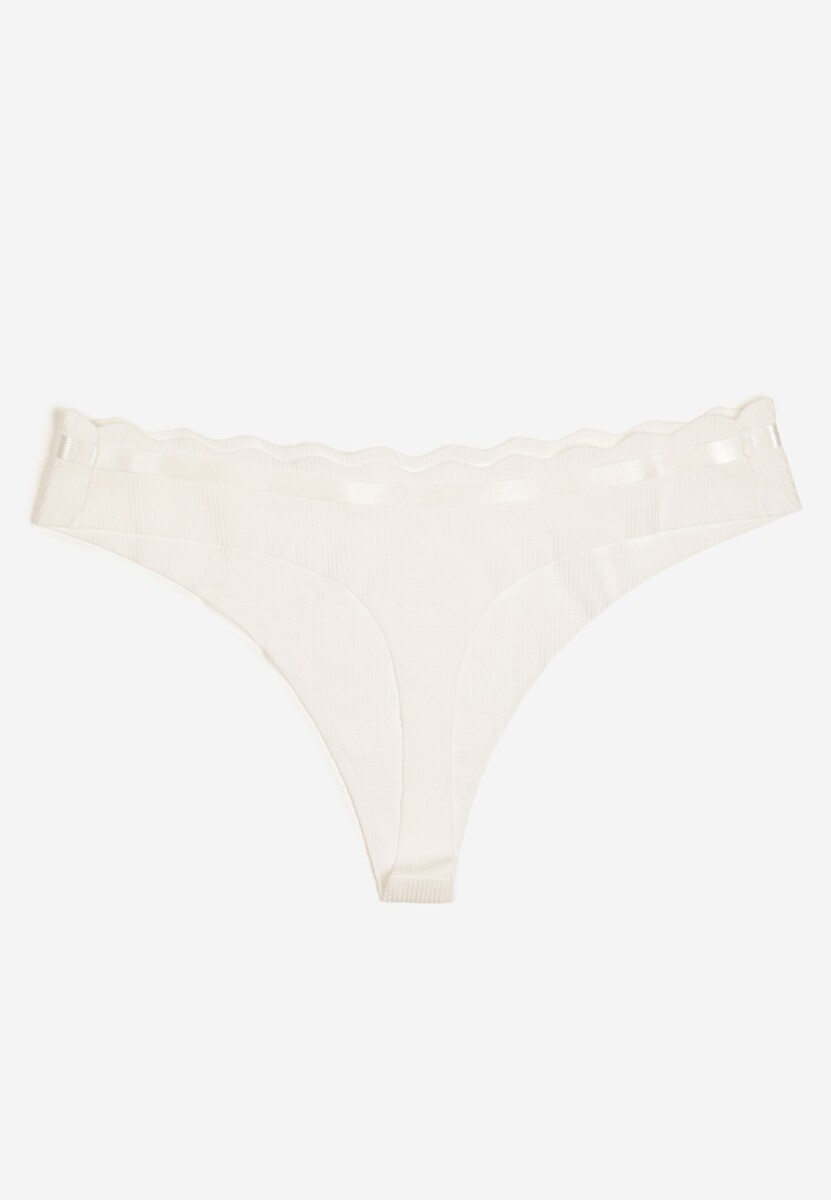 Białe Prążkowane Majtki Stringi z Bawełny Tesivia
