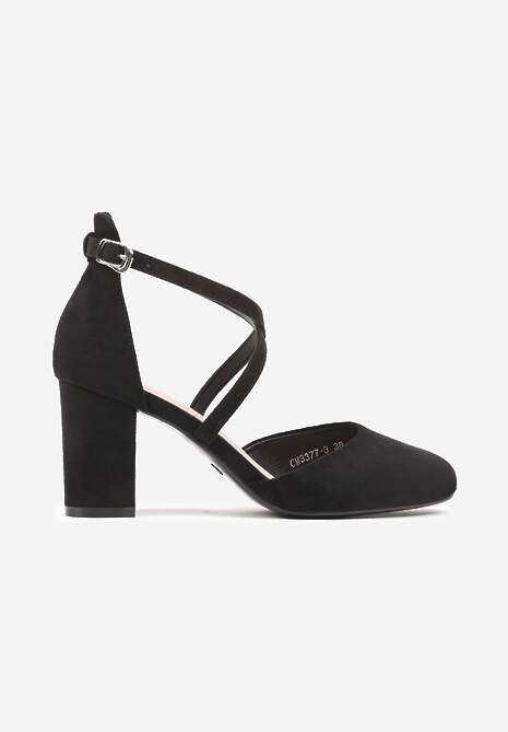 Czarne Eleganckie Czółenka z Ozdobnymi Paseczkami na Krzyż z Klamerką Vaitaelle