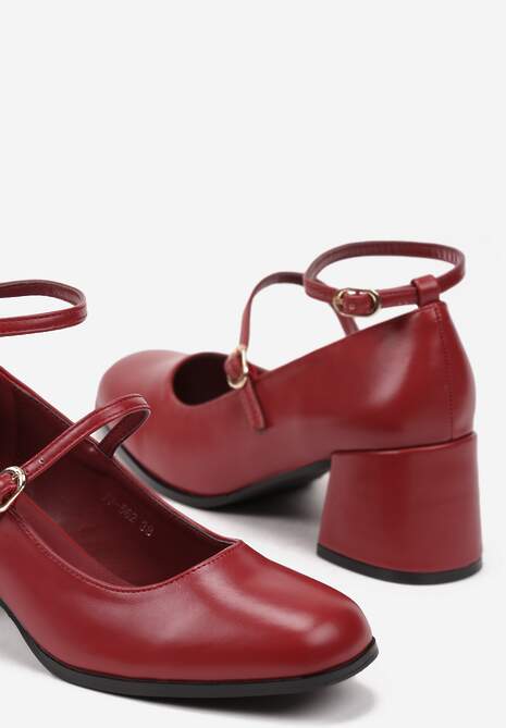 Bordowe Czółenka w Stylu Mary Jane na Obcasie Erimara