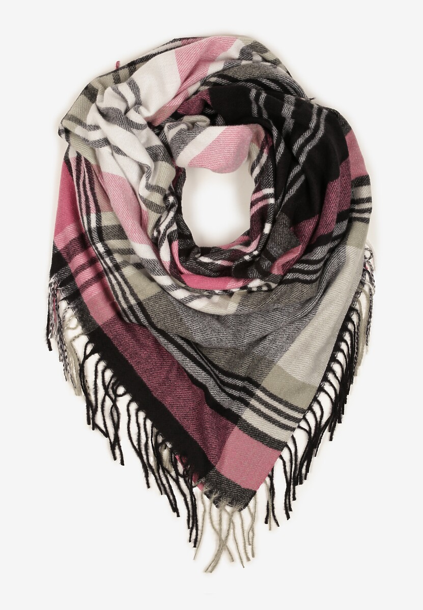 Niebiesko-Biały Kraciasty Szalik z Wiskozy i Bawełny z Frędzlami Relavis