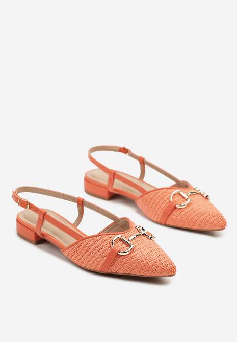 Pomarańczowe Sandały Slingback z Tweedowymi Zdobieniami i Metaliczną Aplikacją Annilena