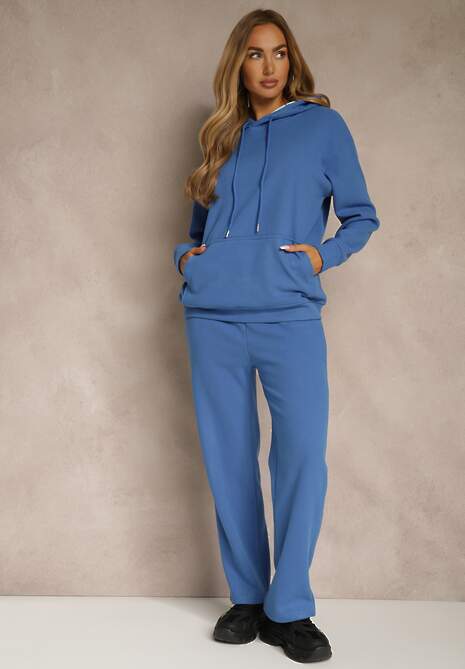 Niebieski 2-częściowy Komplet Dresowy z Bluzą i Spodniami Orifira