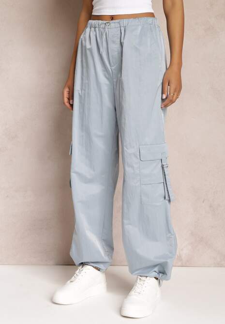 Niebieskie Spodnie Bojówki ze Ściągaczem i Kieszeniami Saelysha