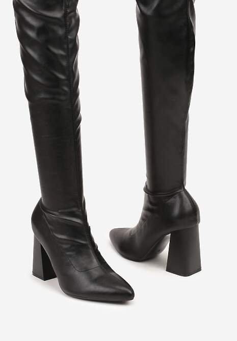 Czarne Eleganckie Kozaki Vices na Słupku z Dopasowaną Cholewką Nianesa