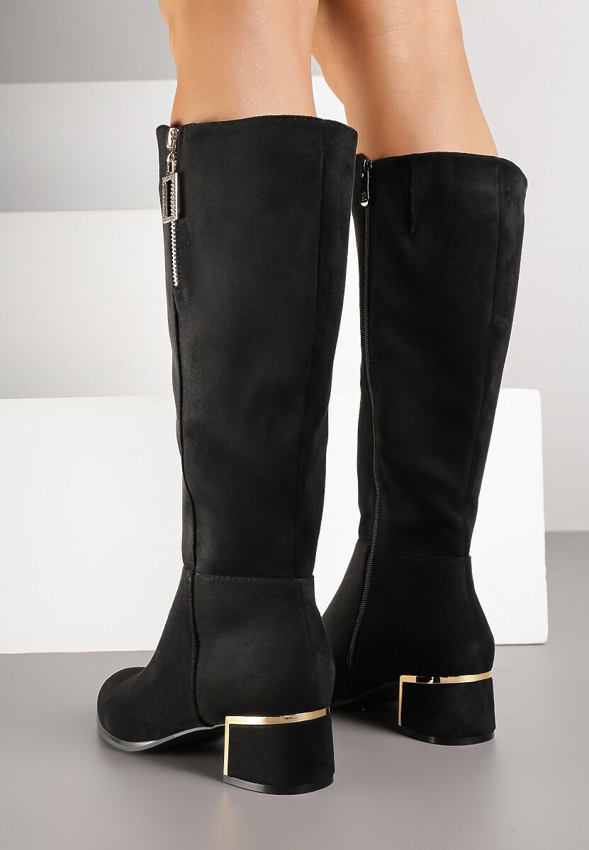 Czarne Kozaki na Słupku z Metaliczną Wstawką Miselle