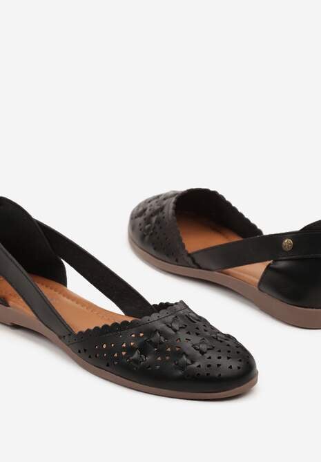 Czarne Ażurowe Balerinki z Ozdobnymi Wycięciami Damirra