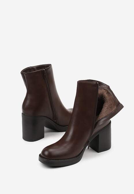 Brązowe Eleganckie Botki z Cholewką do Kostki na Słupku Esleana
