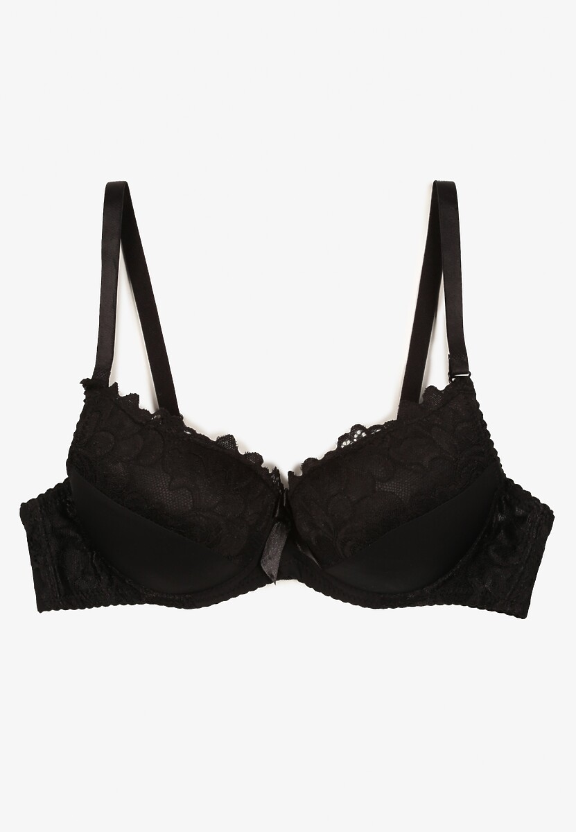 Czarny Biustonosz Push Up Ozdobione Koronką Sonevia