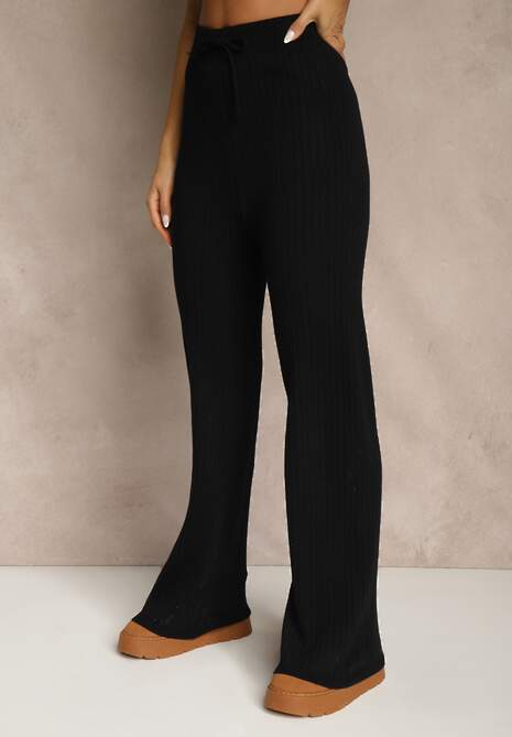 Czarny Komplet z Dzianiny z Bawełną Spodnie Kamizelka i Długi Kardigan Mevalinia