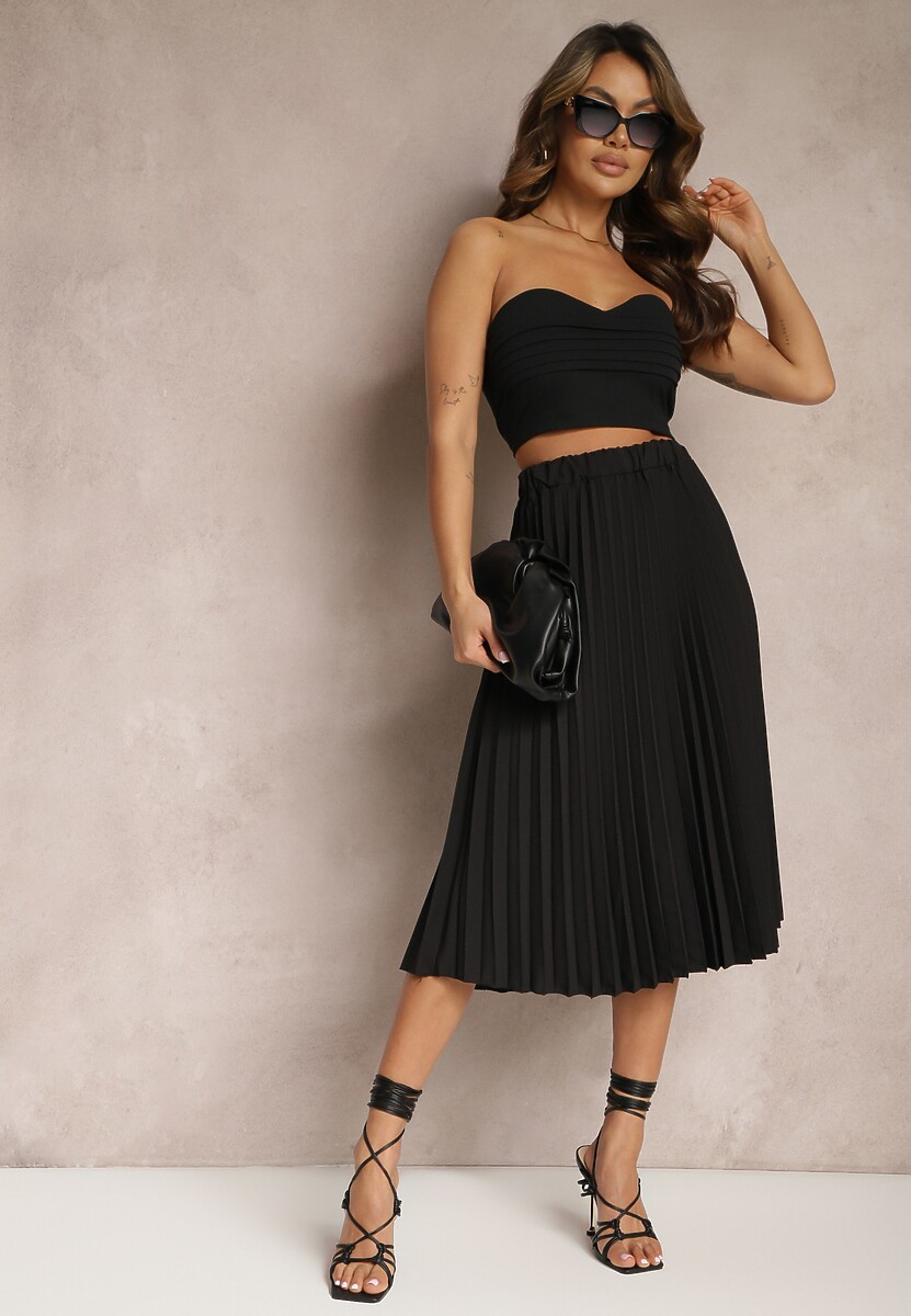 Czarna Spódnica Midi z Plisami High Waist Jasmira