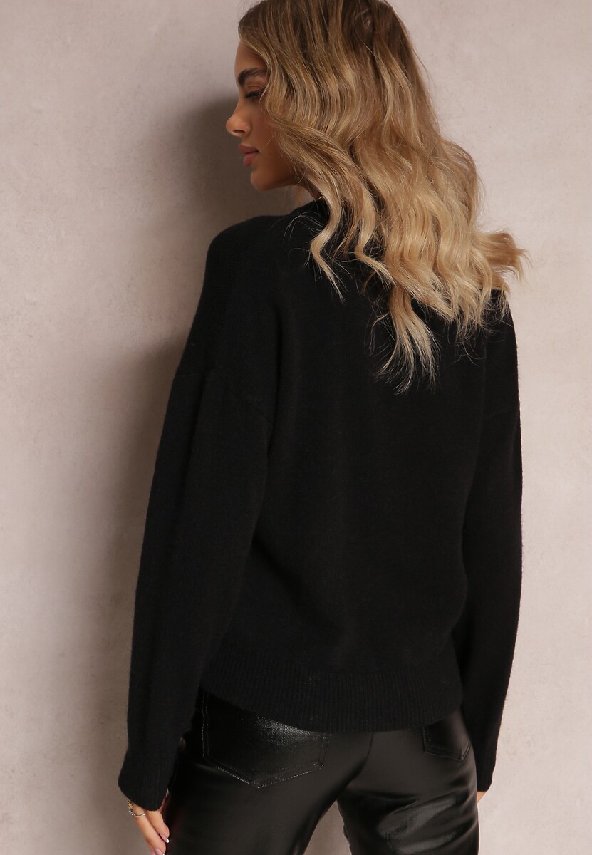 Czarny Sweter z Naszywkami z Napisem Amour Mavilla