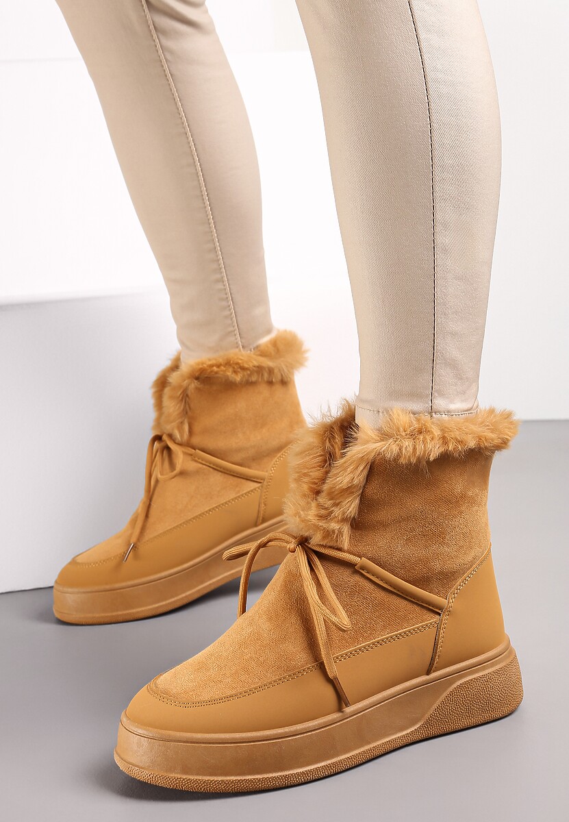 Brązowe Śniegowce z Futerkiem na Grubej Podeszwie Raysell