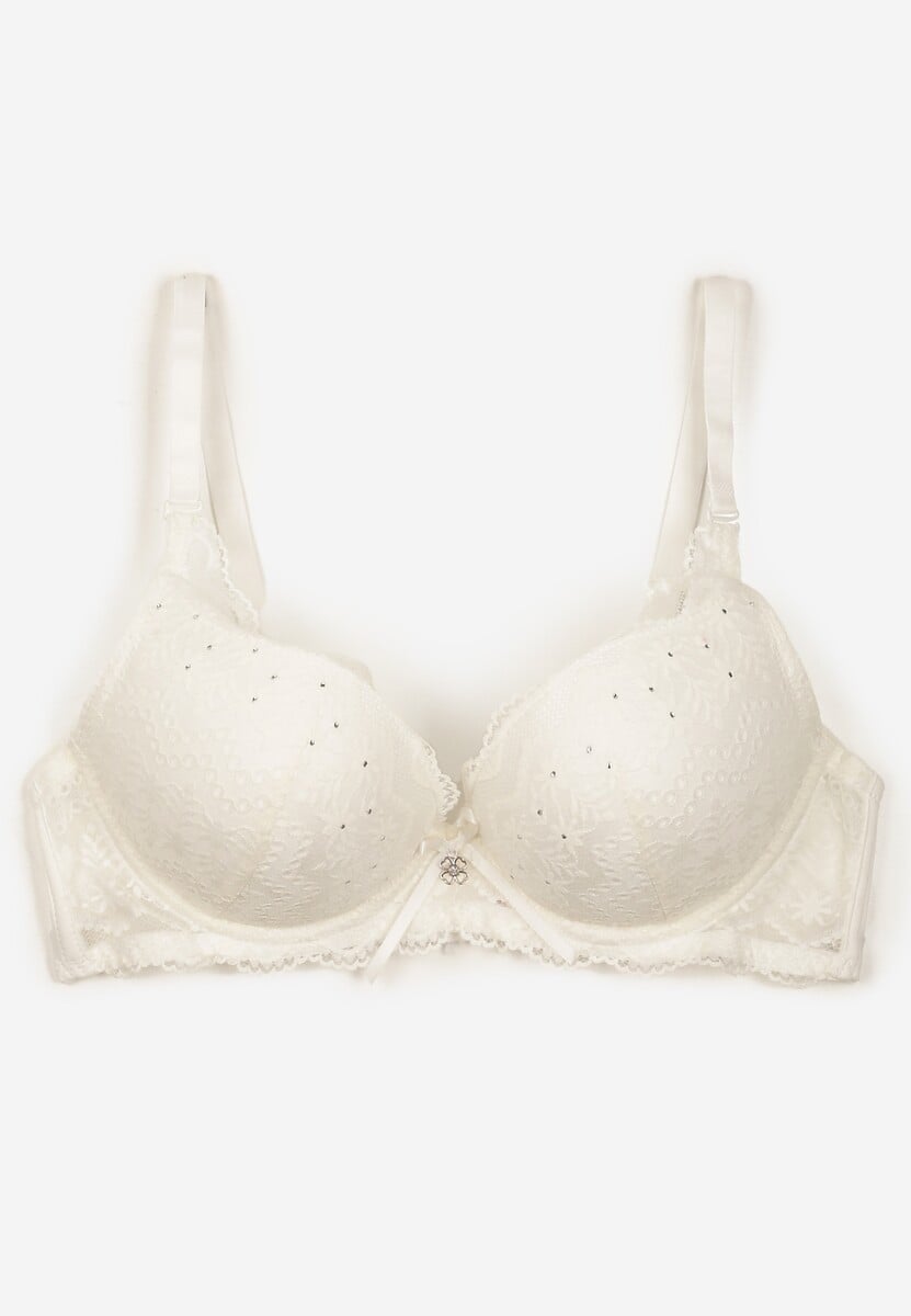 Jasnobeżowy Koronkowy Biustonosz o Fasonie Push Up Mellimi