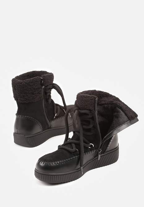 Czarne Śniegowce Zdobione Futrem i Przeszyciami Genilea