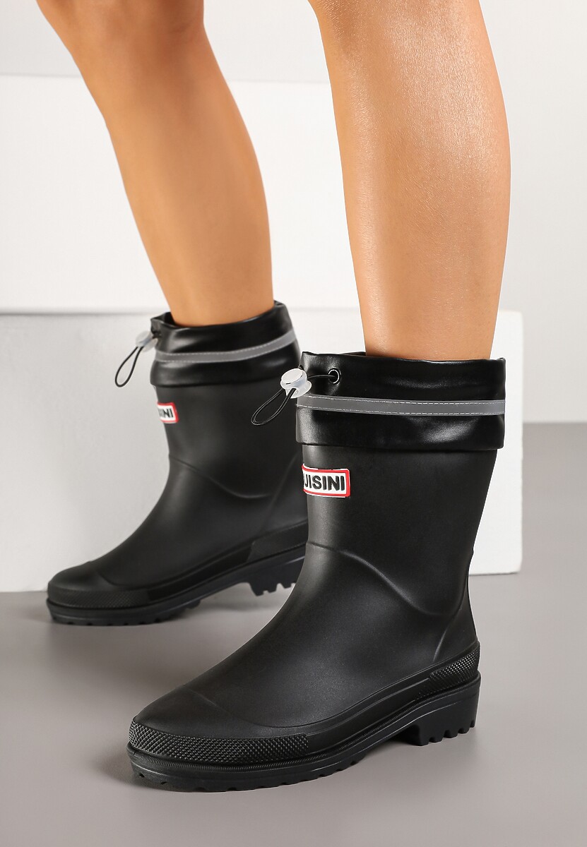 Czarne Kalosze ze Ściąganą Cholewką i Napisem Fenarale