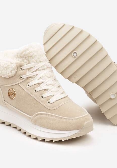 Beżowe Sneakersy z Ekozamszu z Futrzaną Wyściółką Etaylla