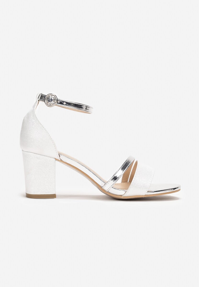 Srebrne Sandały na Słupku z Otwartym Noskiem Vileen