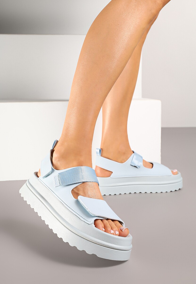 Niebieskie Sandały Chunky na Platformie z Zapięciem na Rzep Lorovia