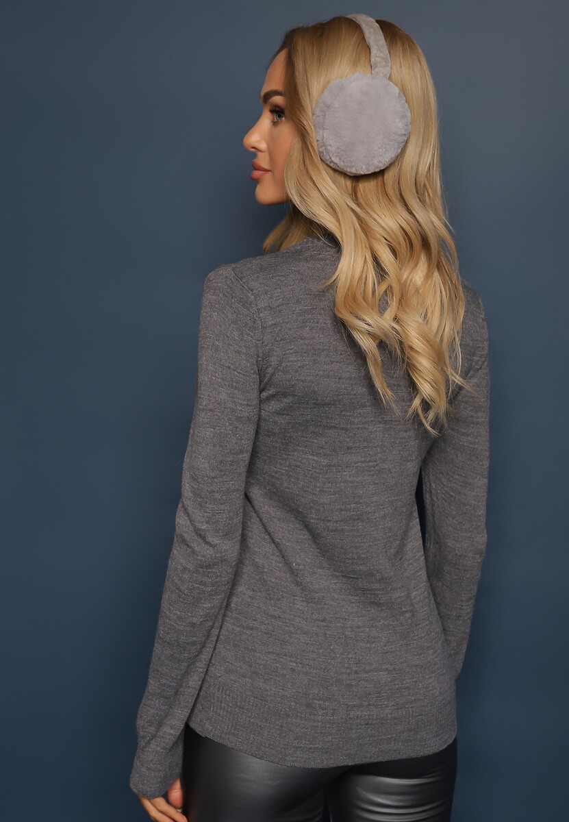 Ciemnoszary Sweter w Klasycznym Stylu z Dekoltem w Serek Feliriel