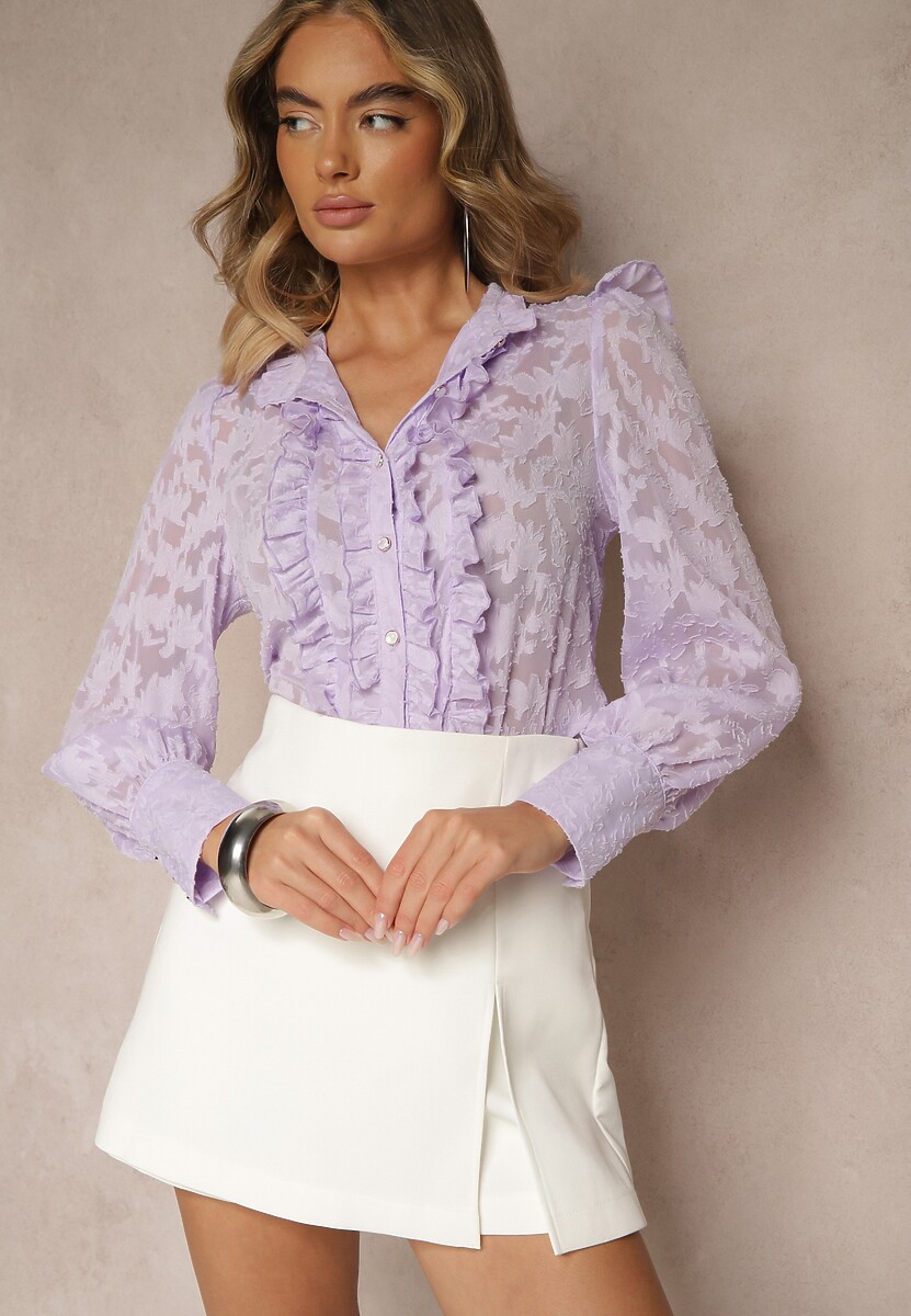 Biała Koronkowa Koszula Zdobiona Biżuteryjnymi Guzikami Lormi