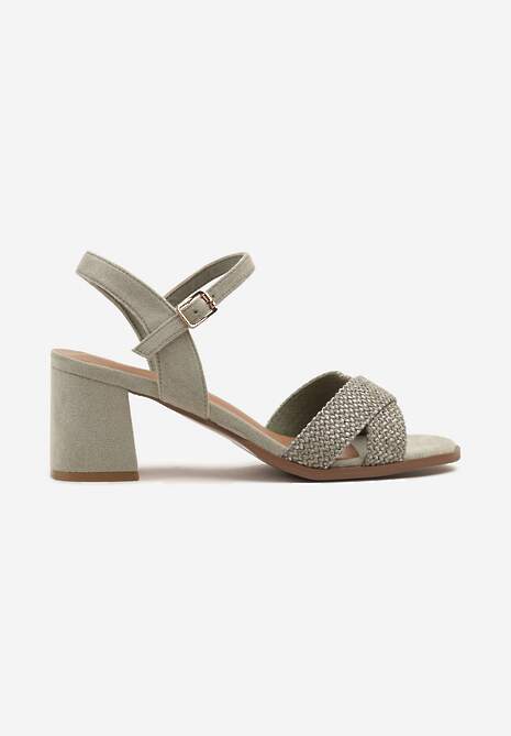 Zielone Sandały na Słupku Ozdobione Plecionką Mevenaelle