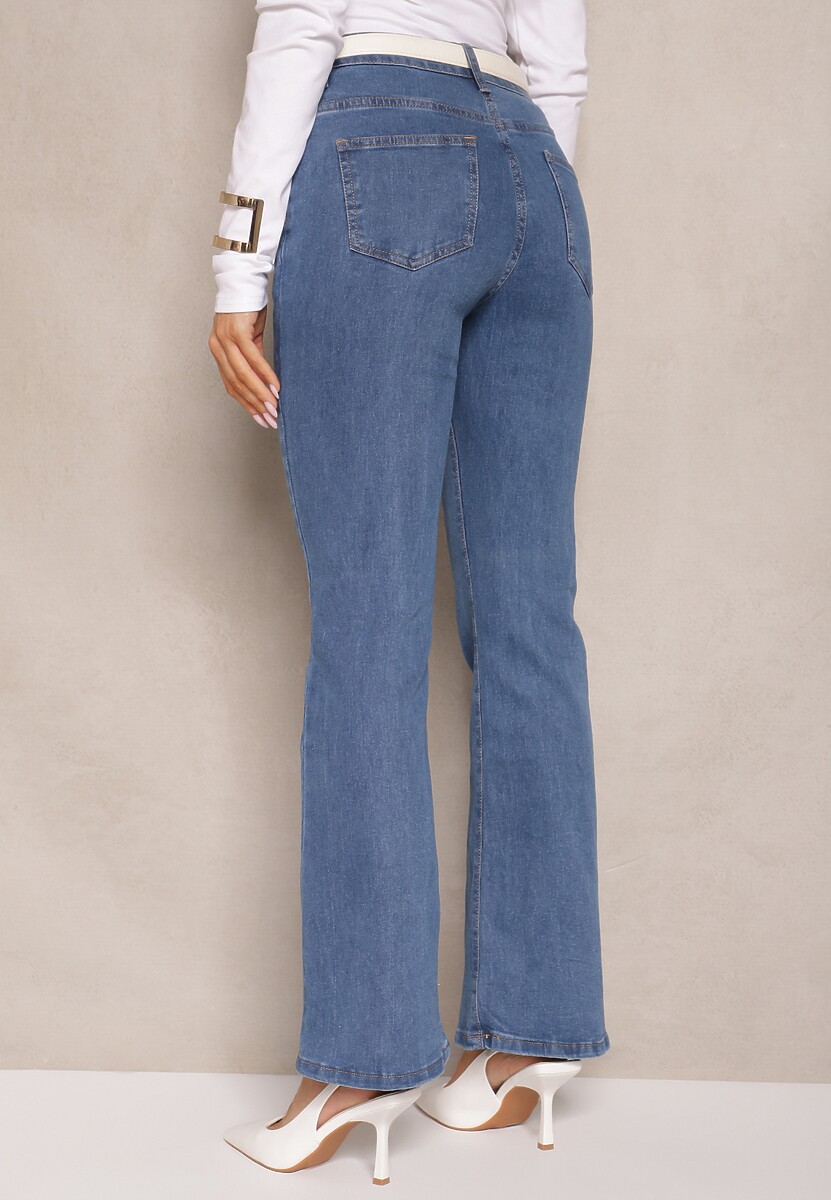 Niebieskie Jeansy z Bawełną High Waist o Fasonie Dzwonów Celinsse
