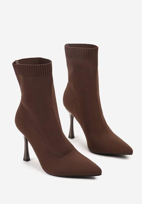 Brązowe Botki na Szpilce Vices z Elastyczną Cholewką Nallafia