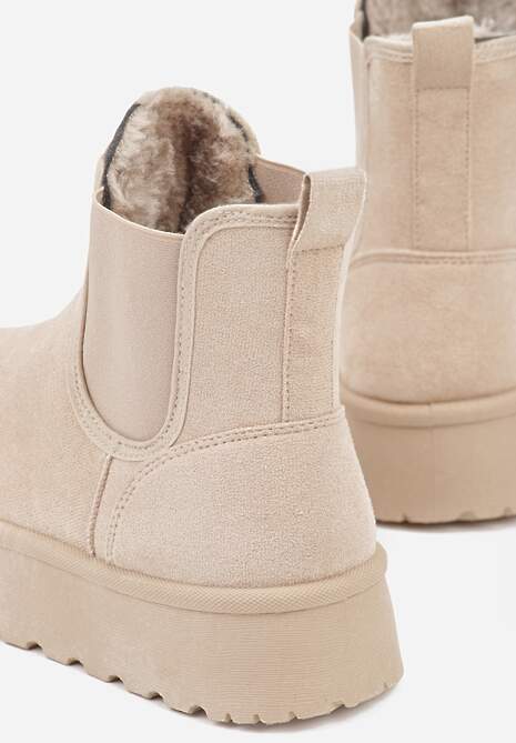 Beżowe Śniegowce na Platformie Typu Sztyblety Ahelina