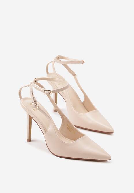 Beżowe Szpilki z Odsłoniętą Piętą i Regulowanym Paskiem Alifela