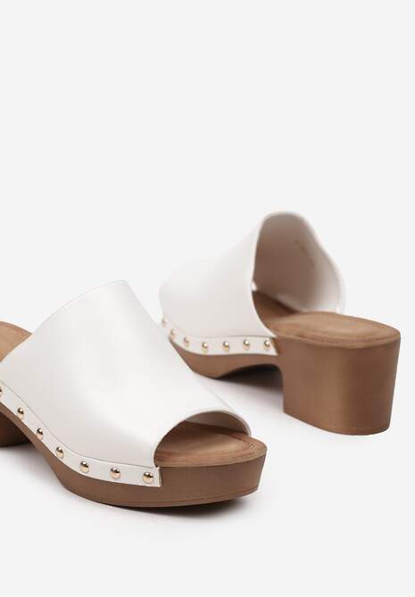 Białe Casualowe Klapki Drewniaki na Słupku z Ozdobną Podeszwą Glalina